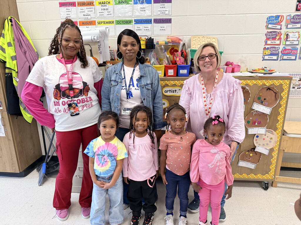 Mrs. Ridenour's Pre-K class wearing pink.