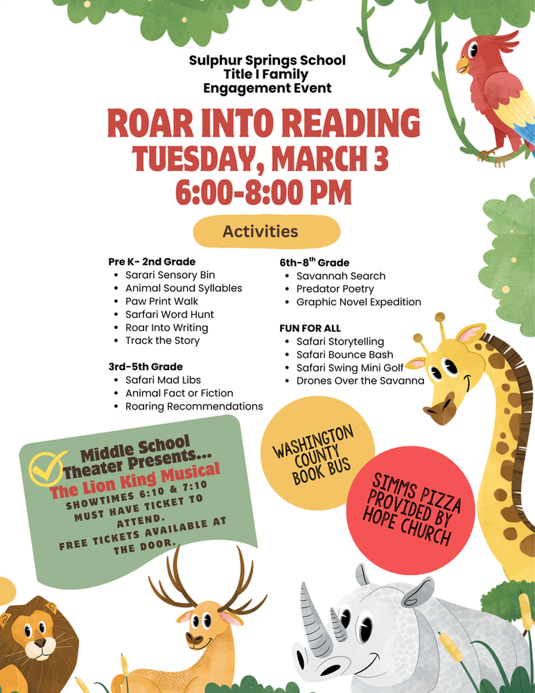 Roar Into Reading Night March 3, 2026 6-8 pm
