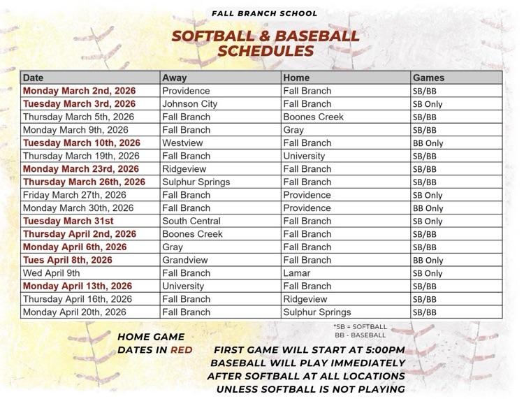 baseball softball schedule