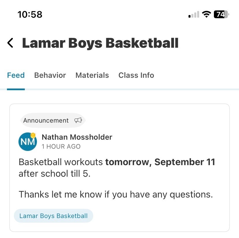 Boy's Basketball Workout schedule