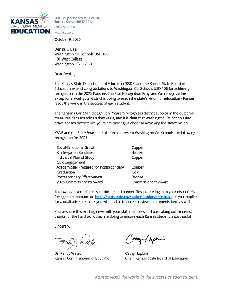 letter about star award