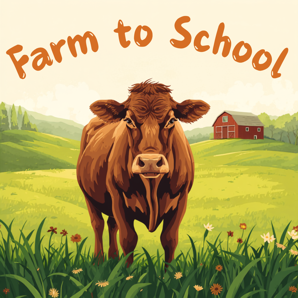 farm to school with picture of a steer