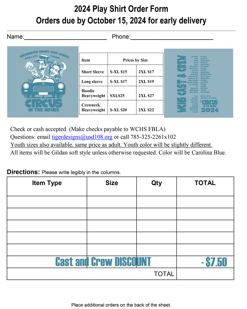 play shirt order form