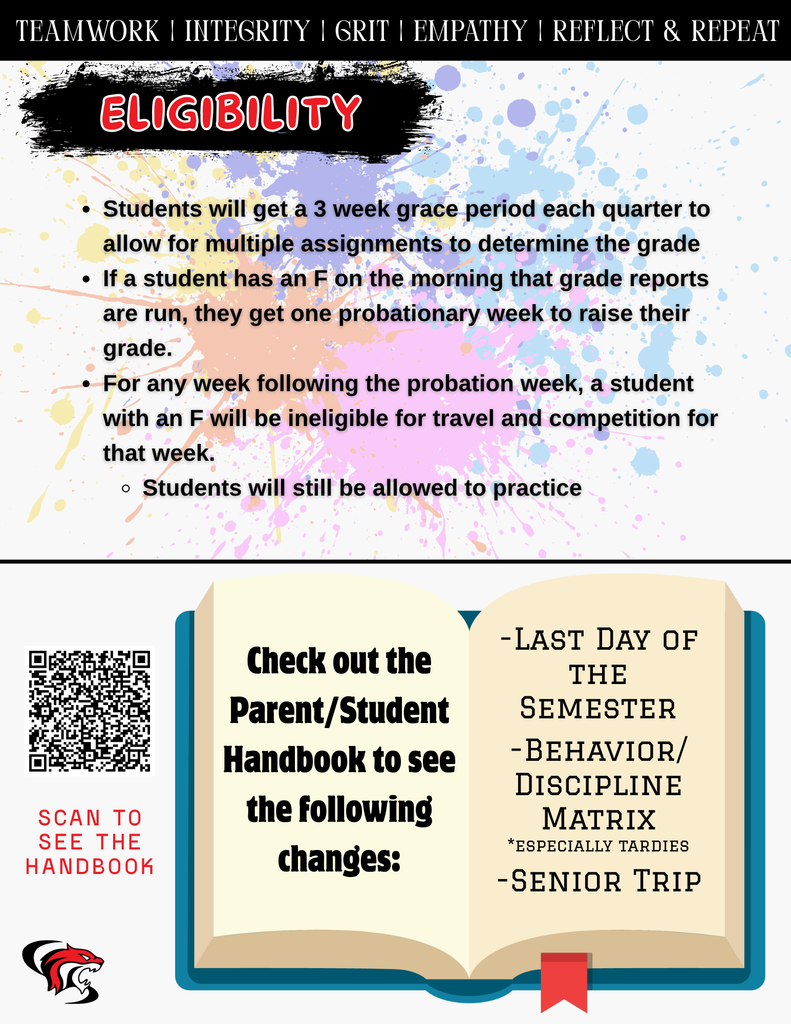 Eligibility snapshot + parents are encouraged to check out the changes to the handbook.