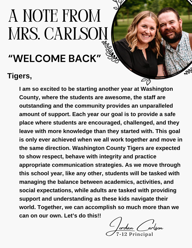 Welcome Back note from Mrs. Carlson