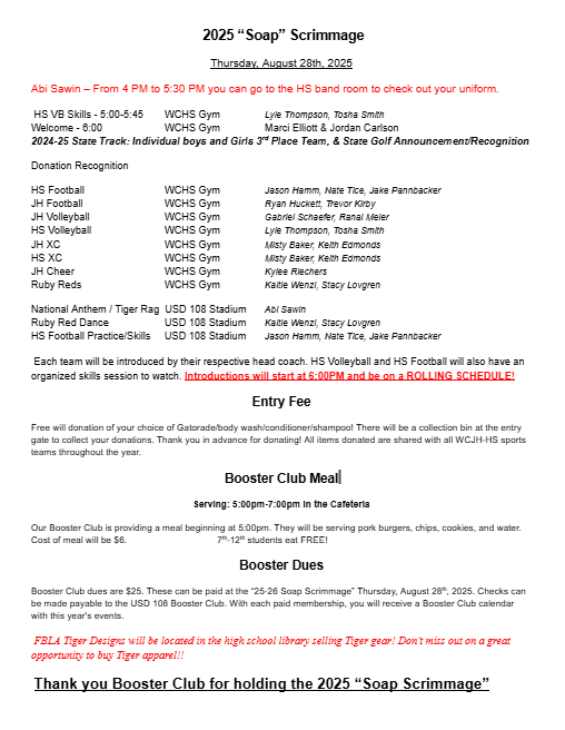 Meet the Tigers Schedule of Events