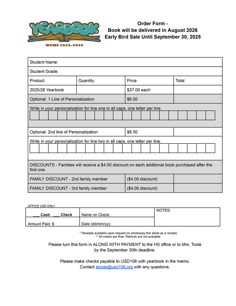 Yearbook order form