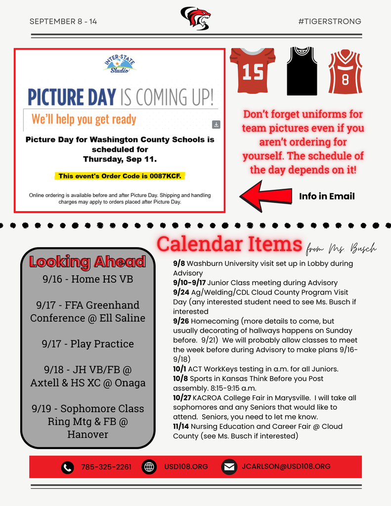 School Picture Info, upcoming dates, Calendar Items from Ms. Busch