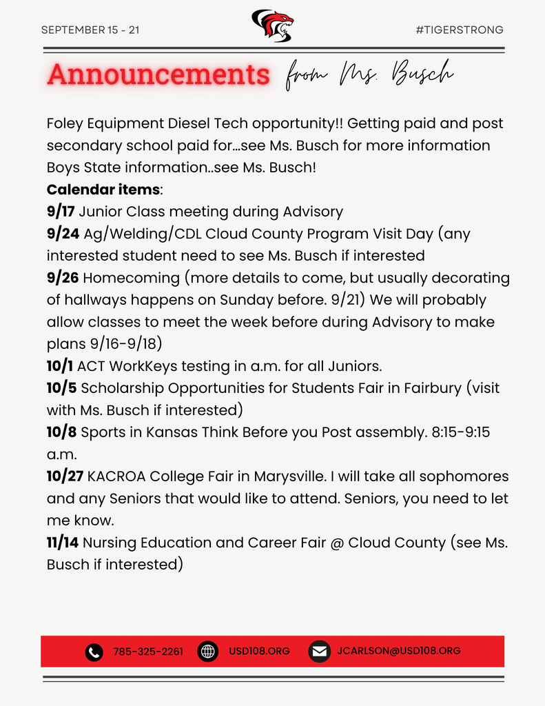 Announcements from Ms. Busch