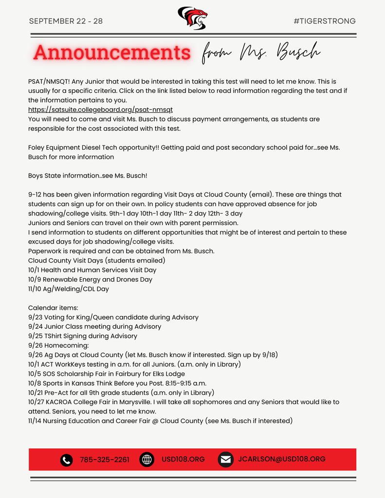 Important Info from Ms. Busch