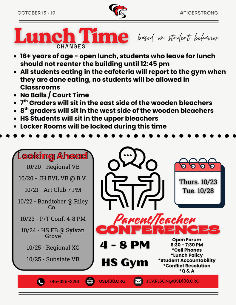 Changes in lunch time, Looking ahead, P/T Conference Info