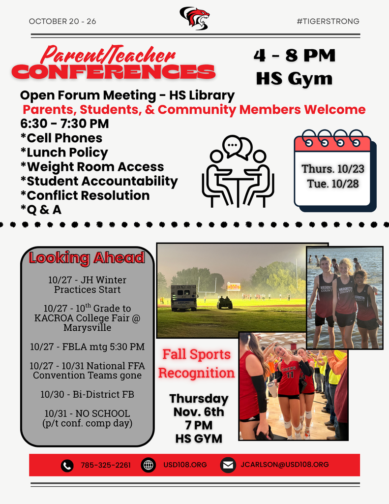 Parent-Teacher Conference Info, Fall Sports Recognition info, & Looking Ahead