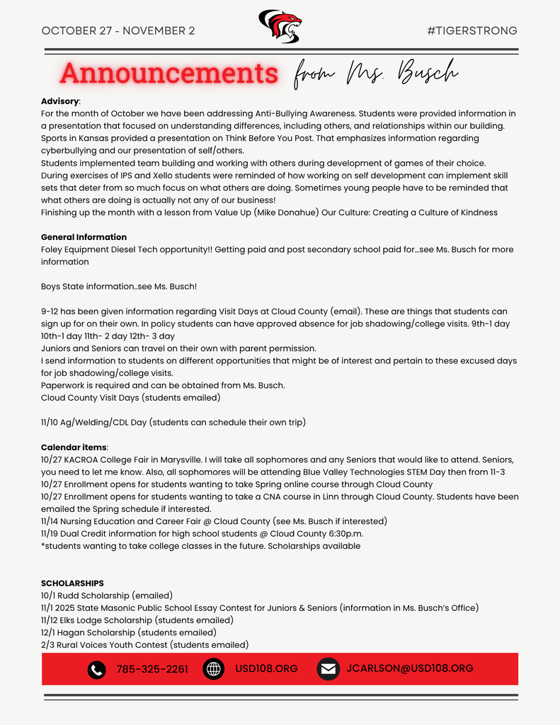 Important Info from Ms. Busch