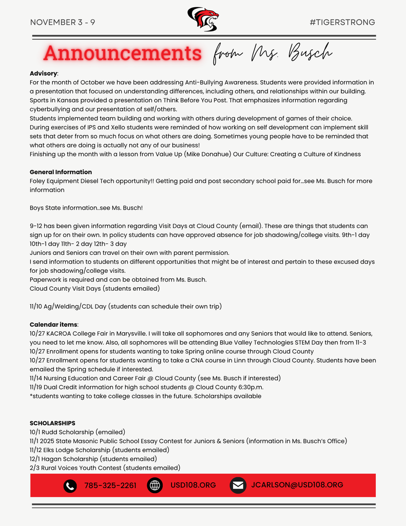 Important Info from Ms. Busch