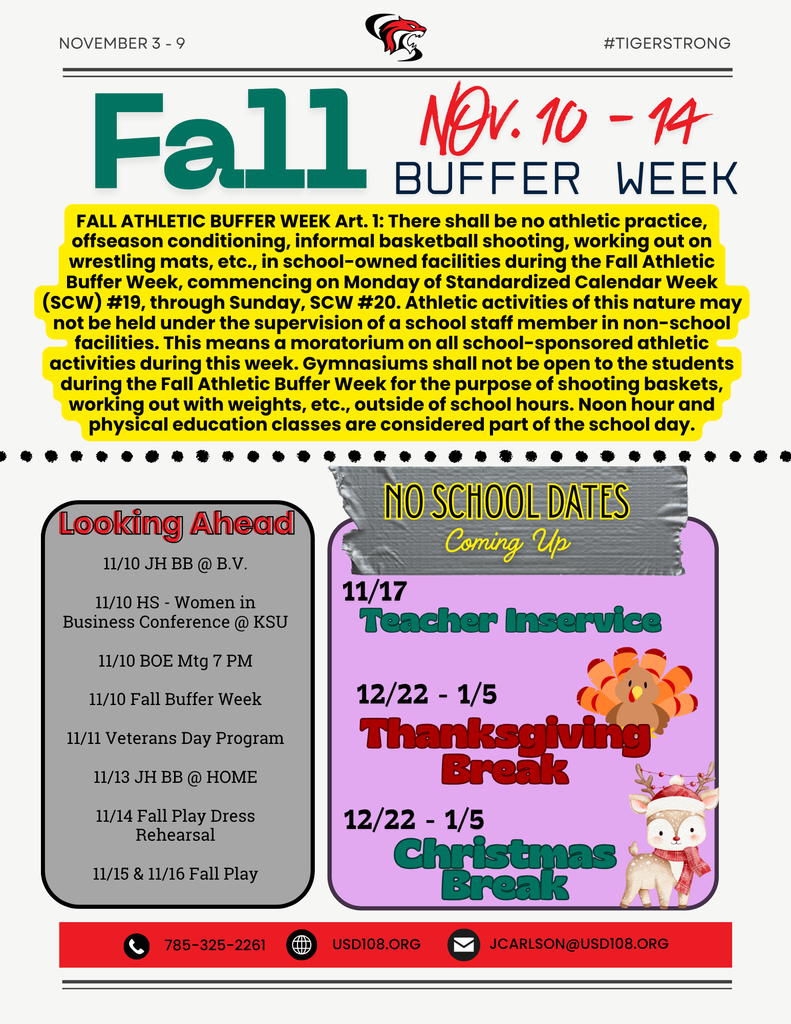 Fall Buffer Week Rules, Looking Ahead, Upcoming NO SCHOOL dates