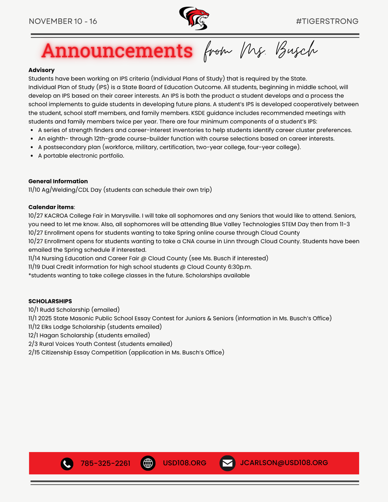 Important Info from Ms. Busch