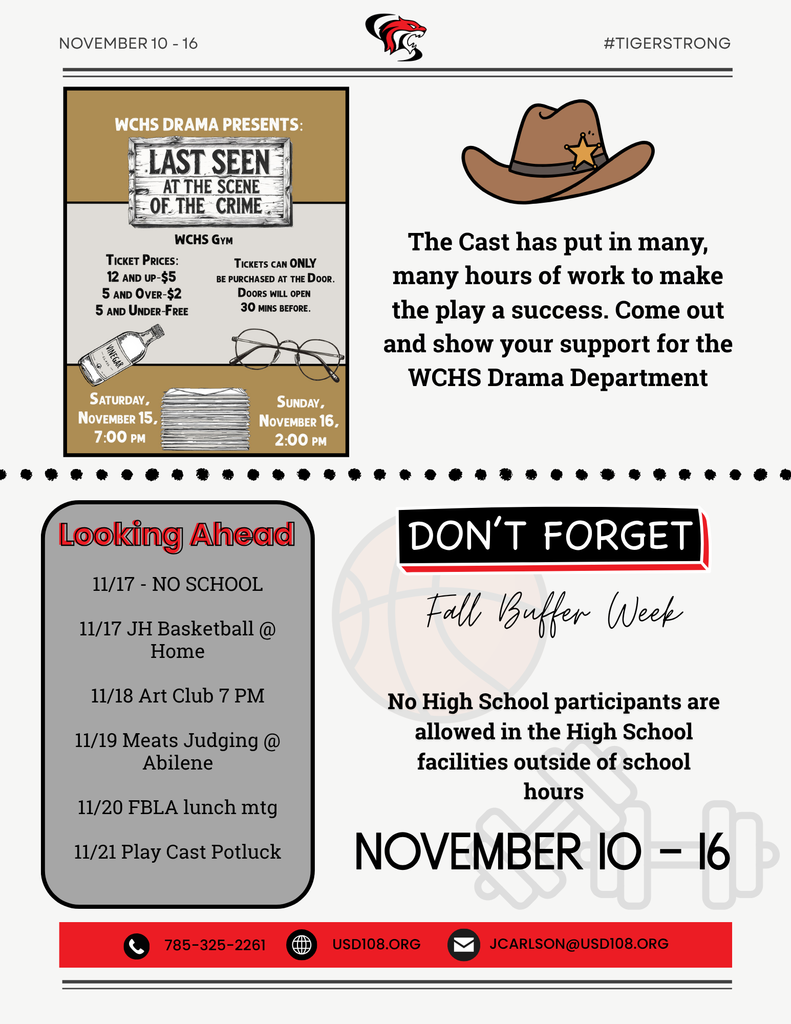 Info for the Fall Play, Looking Ahead in the Calendar, Buffer Week Info