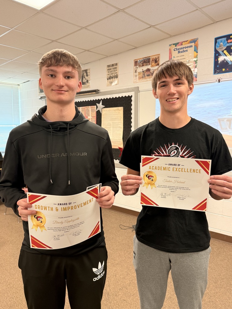 Tucker Huband received the award for Academic Excellence and Brody Applegarth received the award of Growth & Improvement