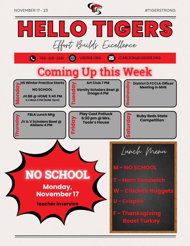 Activity calendar, No School Day, Lunch Menu