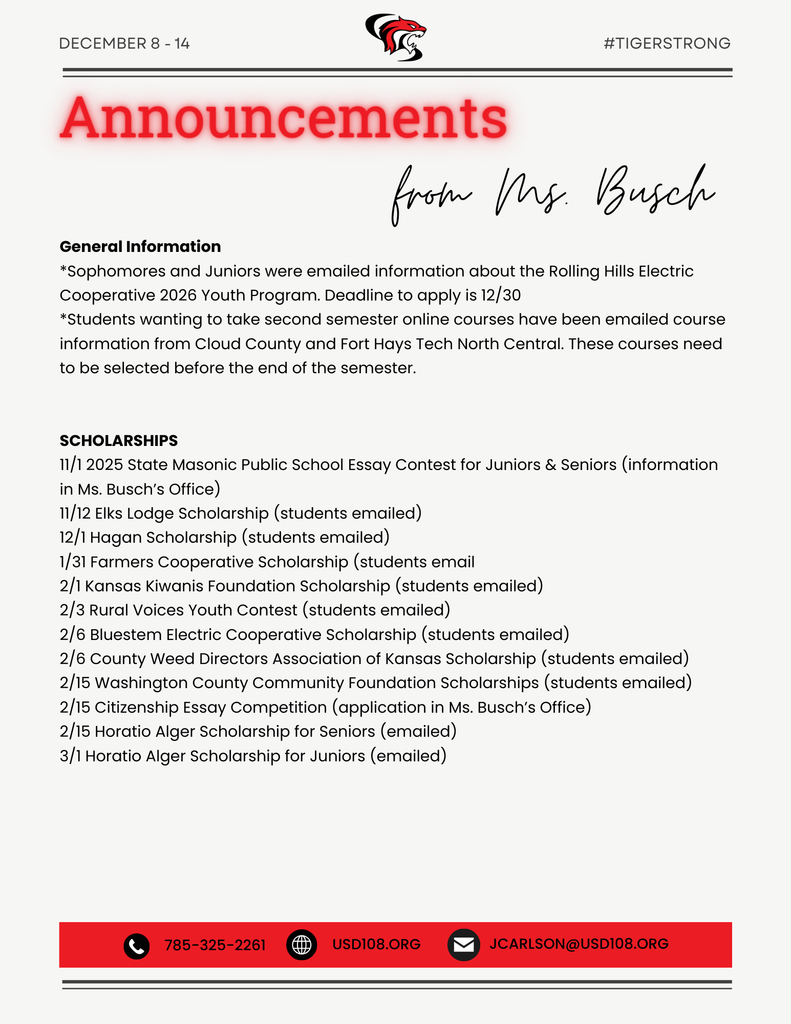 Important Info from Ms. Busch