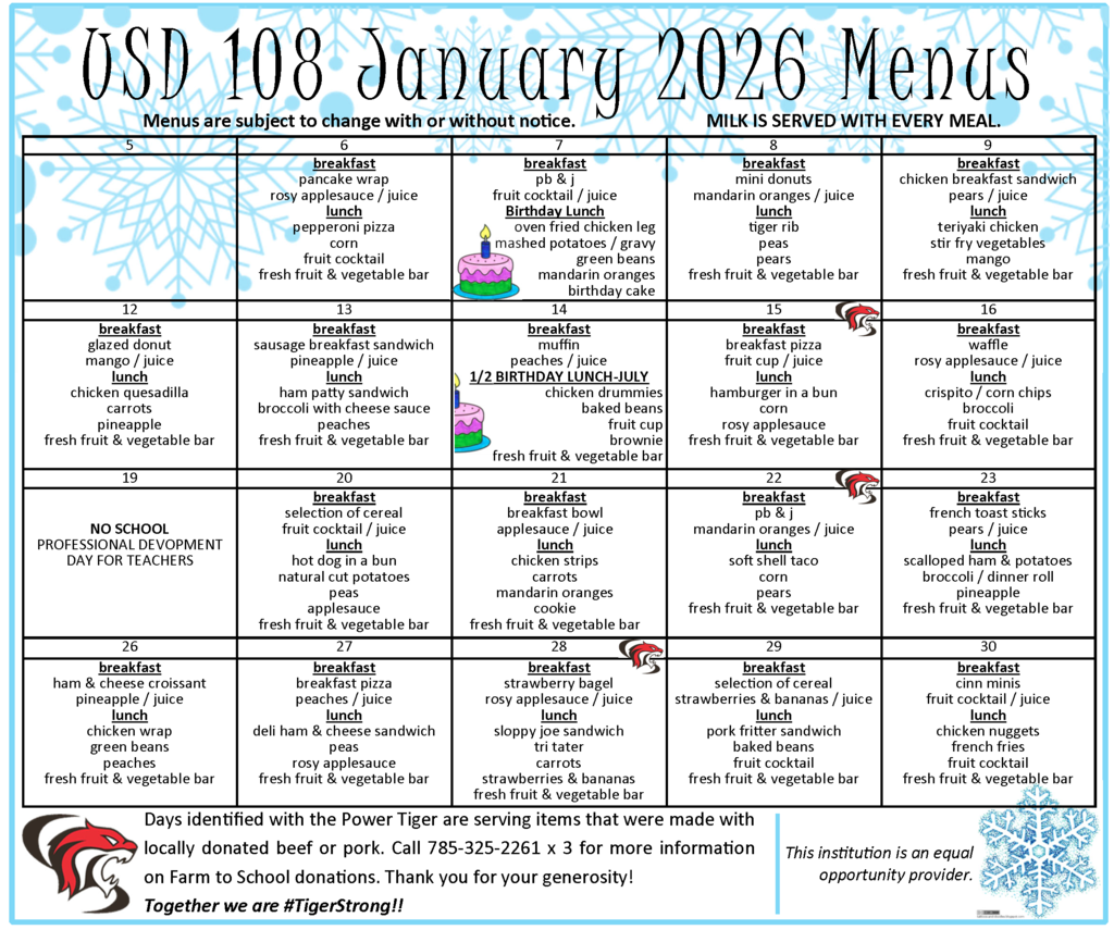 January 2026 Menus. Menus can also be found at https://www.usd108.org/dining