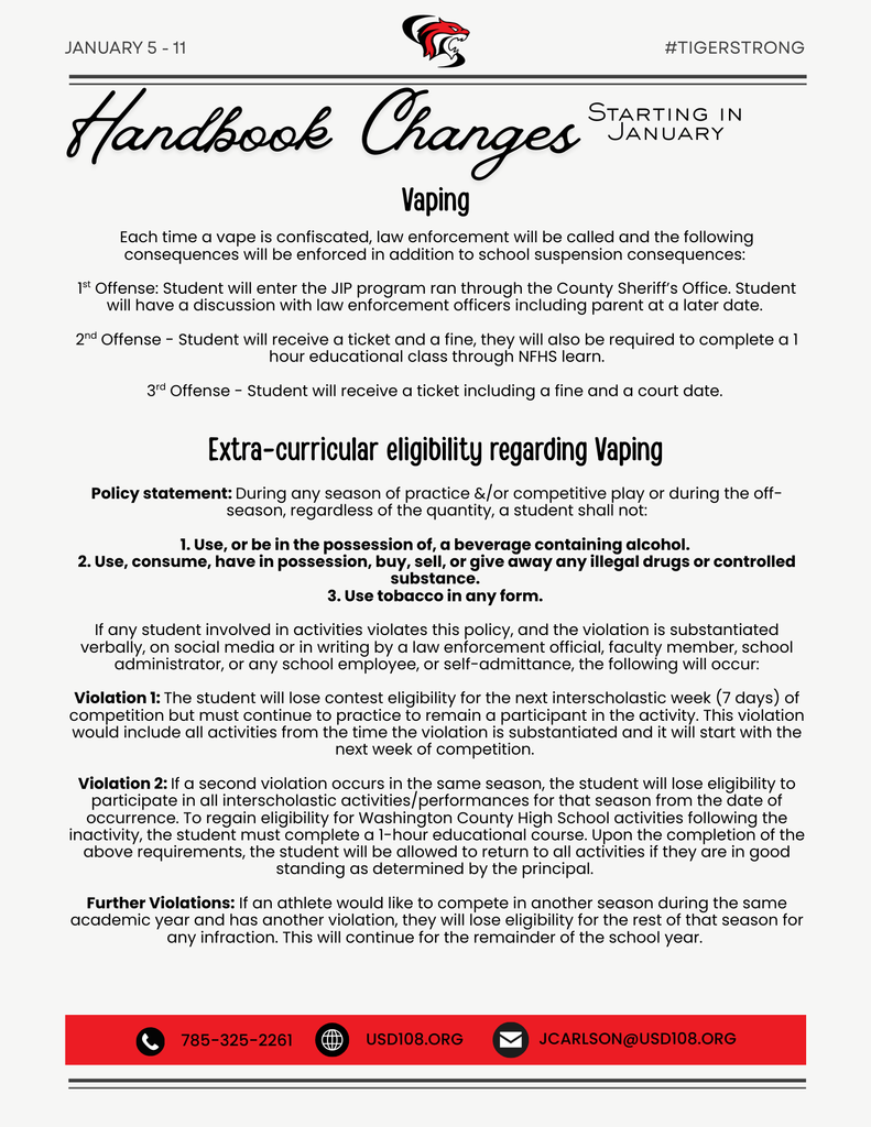 handbook changes - vaping
