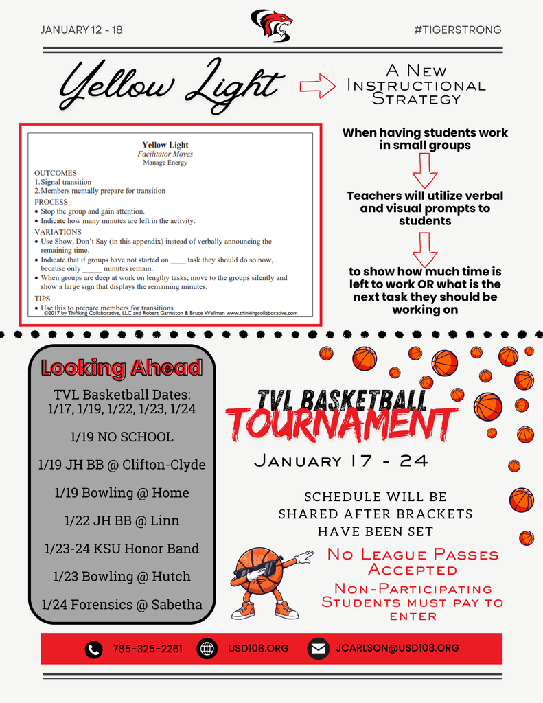 Yellow Light Instructional Strategy explanation, Looking Ahead, TVL Basketball Tournament Info
