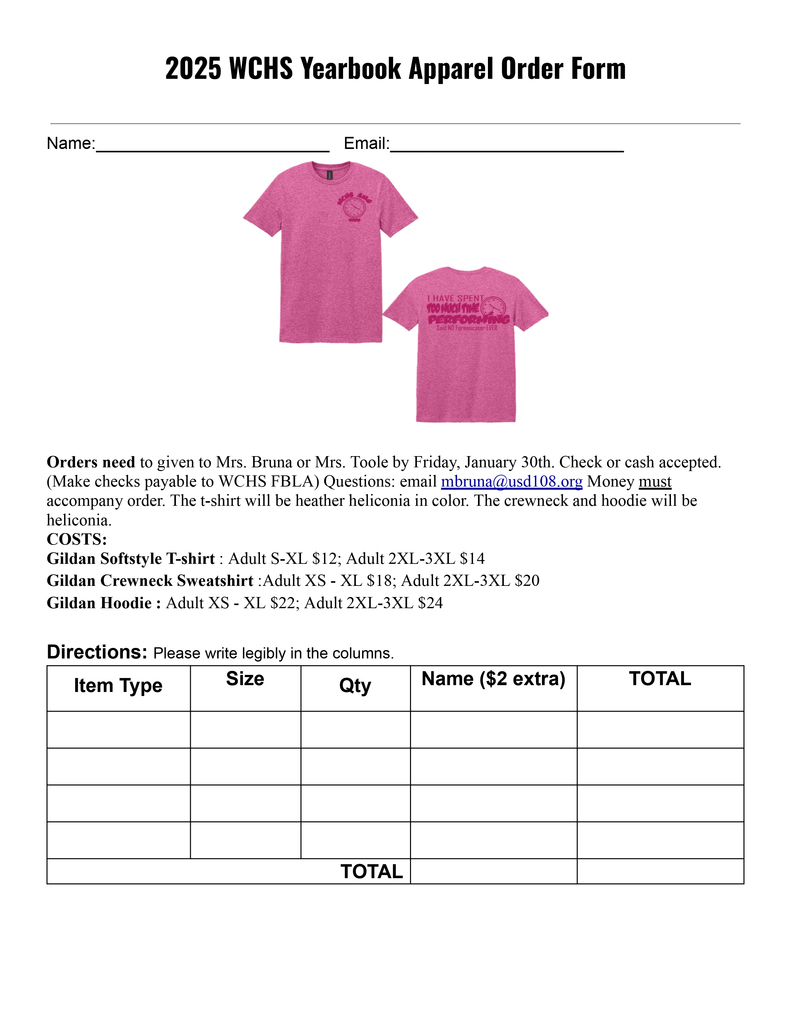 Forensics Shirt Order FOrm