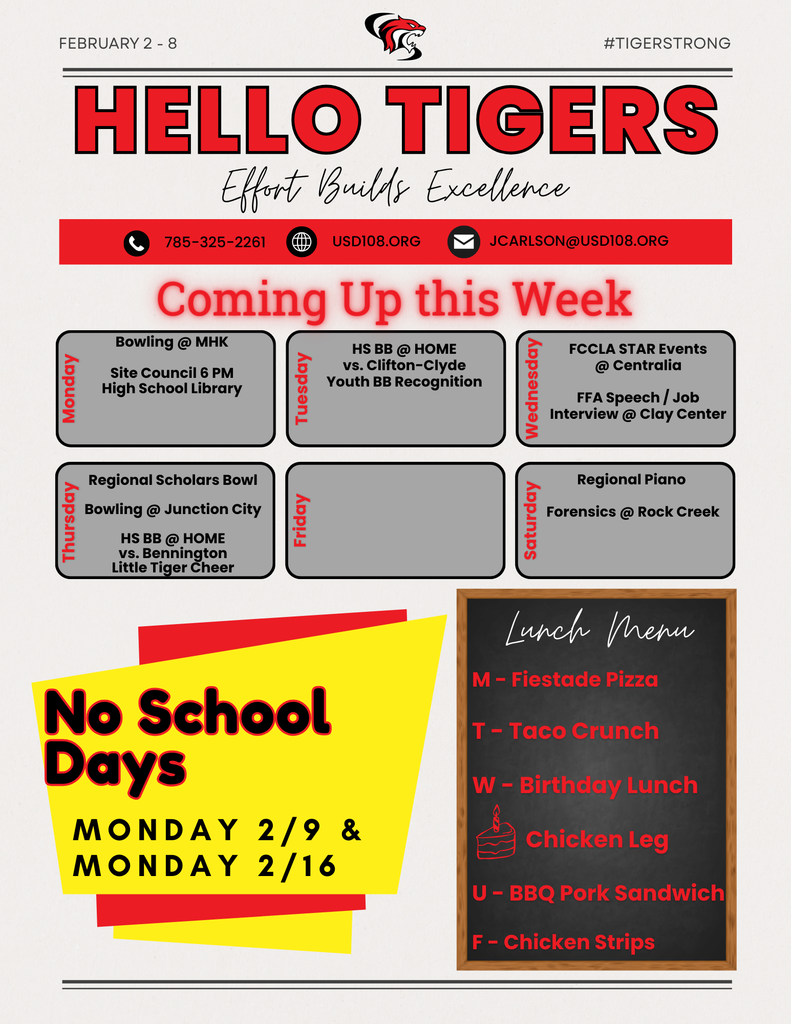 Activity Calendar, No School Days & Lunch Menu