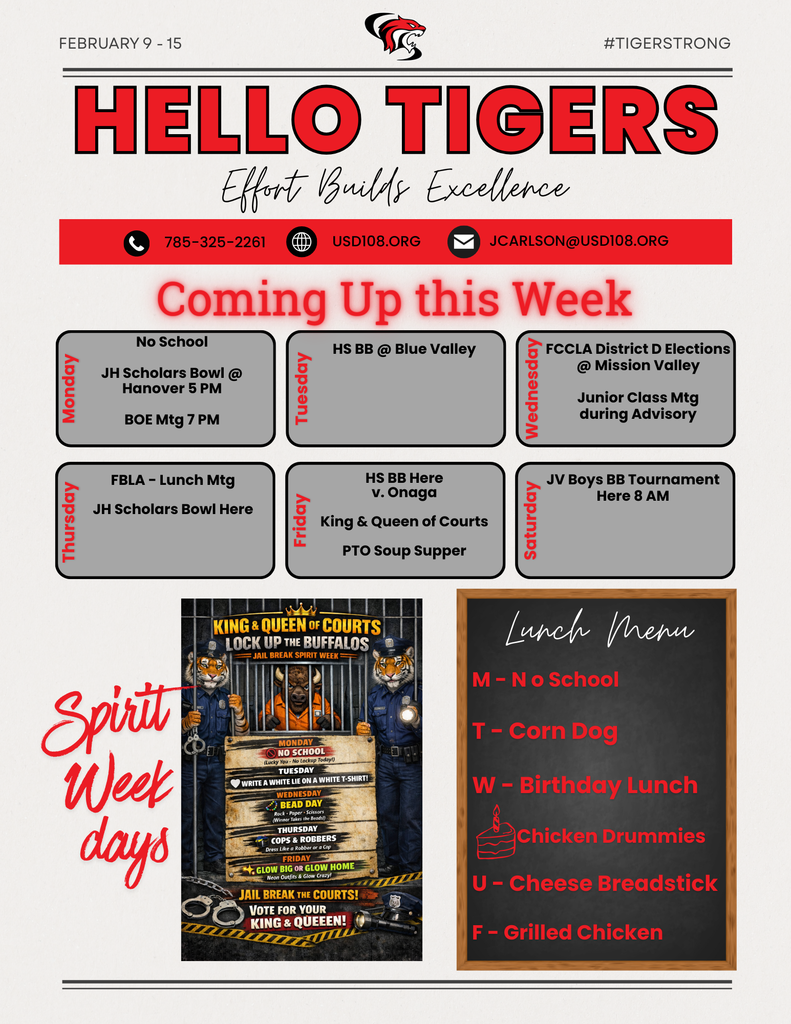 Activity Calendar, Spirit Week Days, Lunch Menu