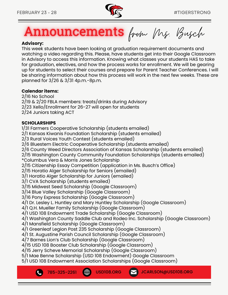 Important Info from Ms. Busch