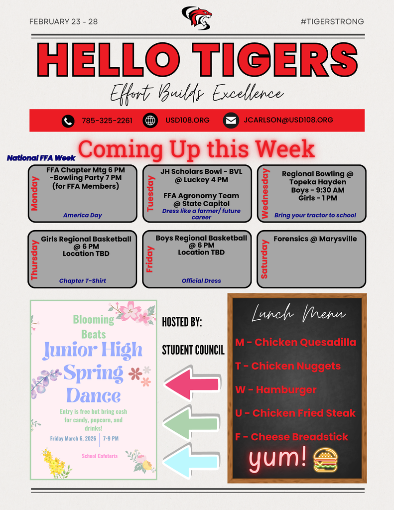 Activity Calendar, JH Dance Info, Lunch Menu