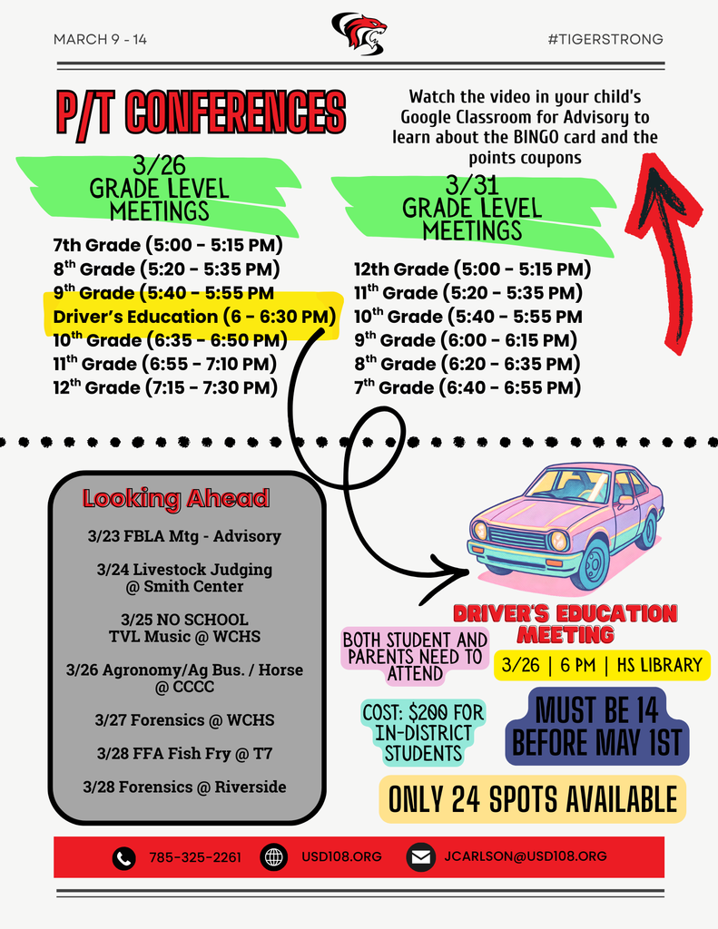P/T Conference Info, Looking Ahead, Driver's Education Meeting
