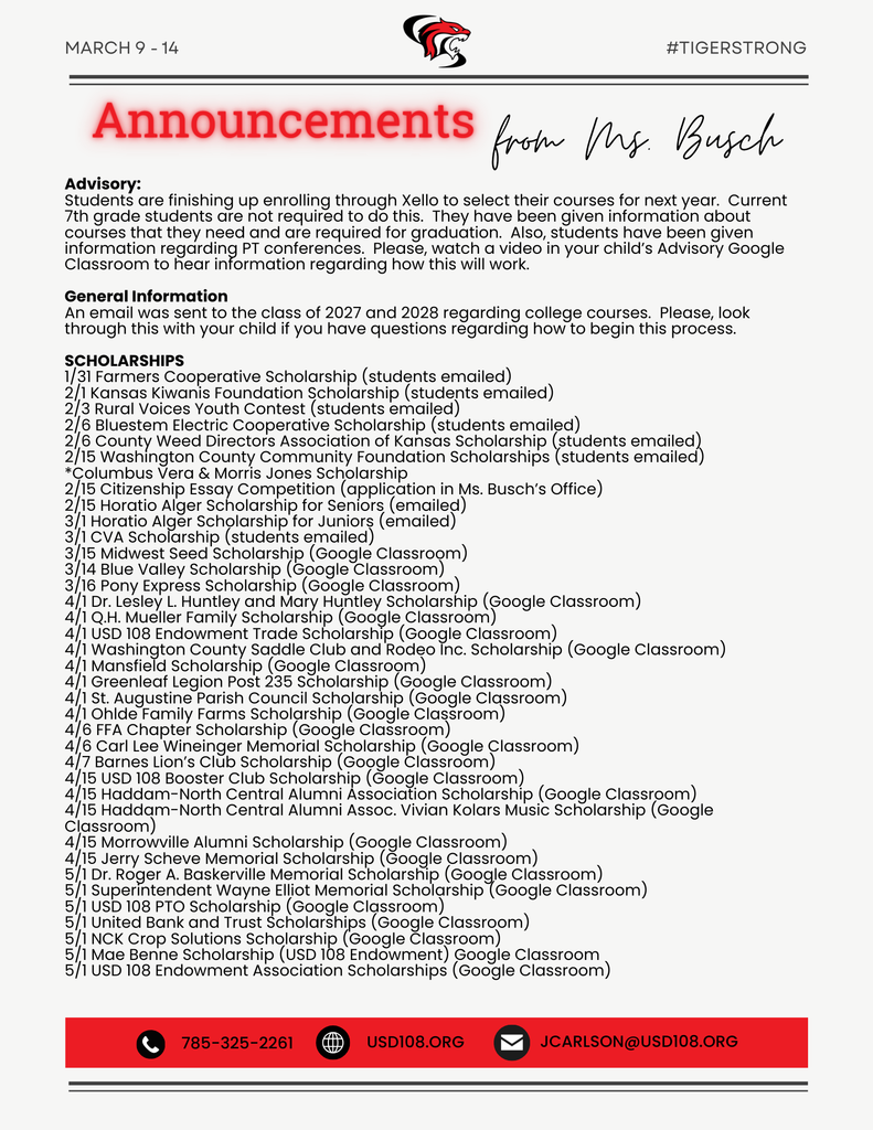 Important Info from Ms. Busch