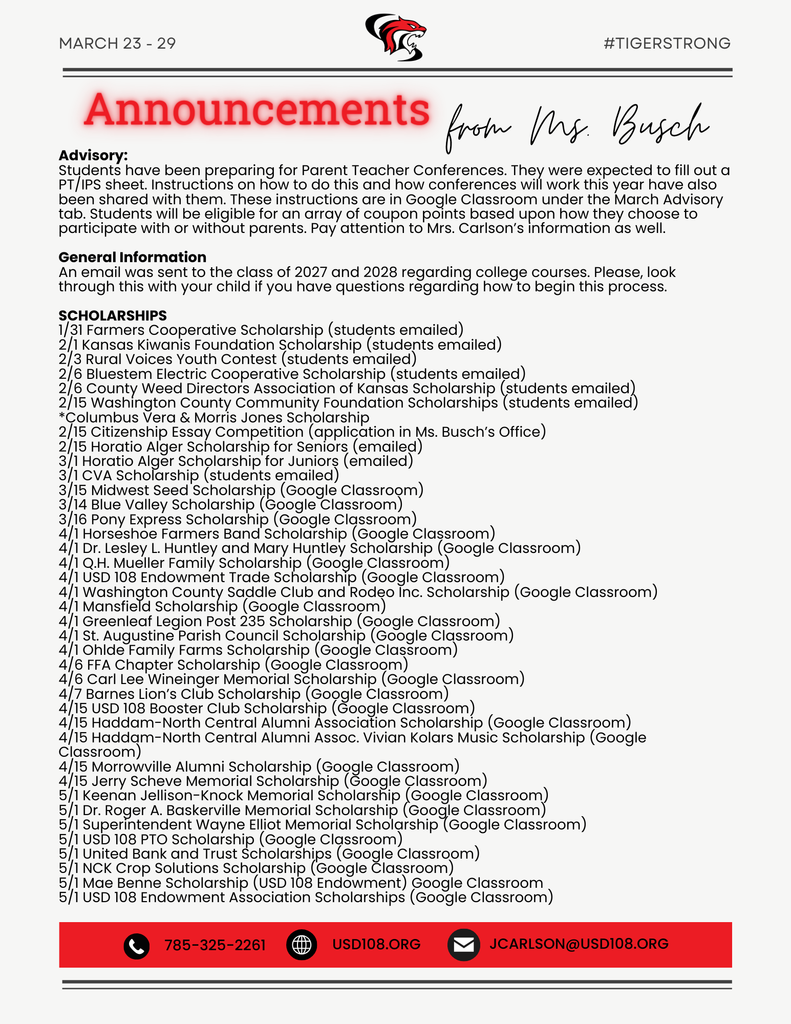 Important Info from Ms. Busch