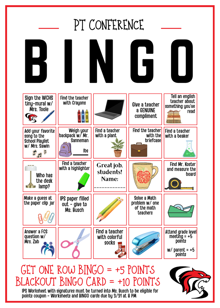 Bingo Card for P/T Conferences