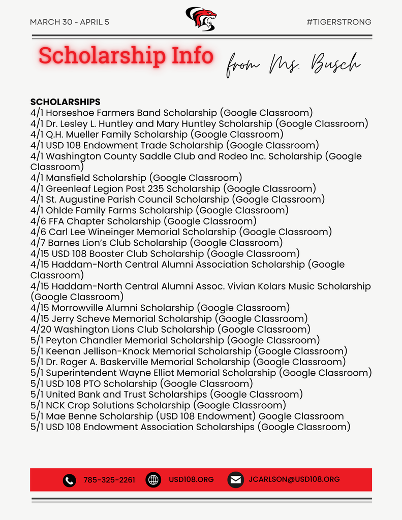 Scholarship Info from Ms. Busch
