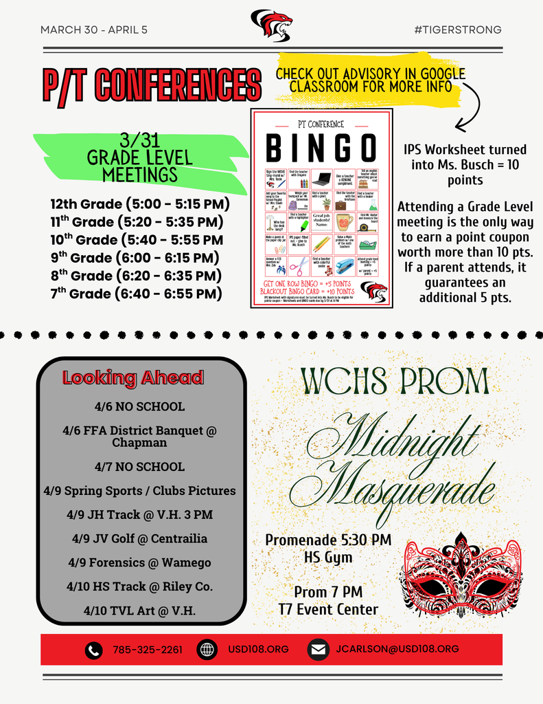 P/T Conference Info, Looking Ahead, Prom Info