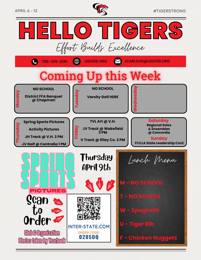 Activity Calendar, Sports & Activity Photos ordering link, School Lunch Menu