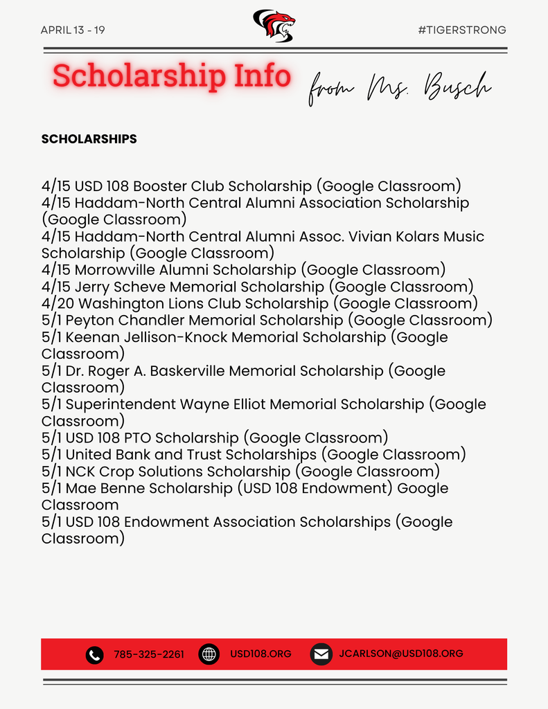 Scholarship Info from Ms. Busch