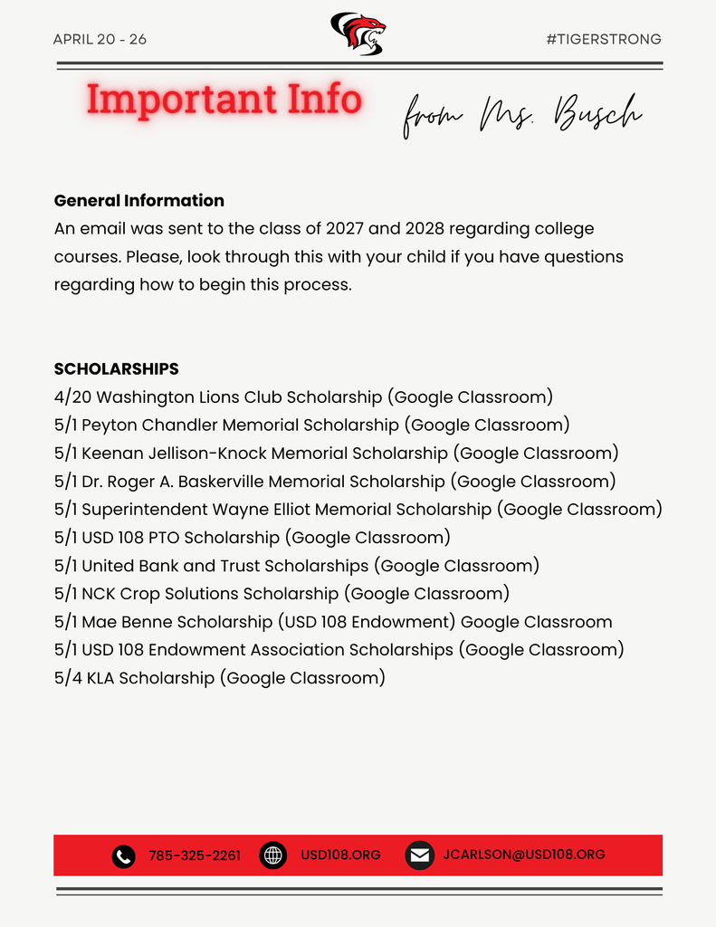 Important Info from Ms. Busch