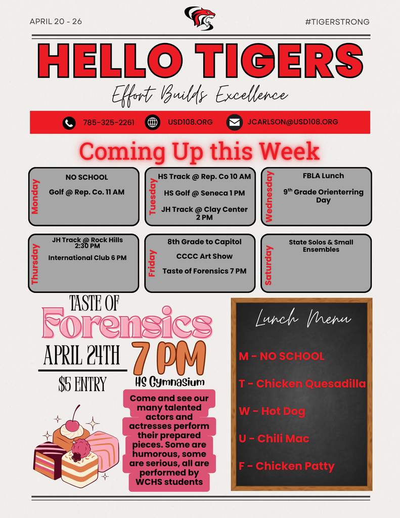 Activity Calendar, Taste of Forensics, Lunch Menu