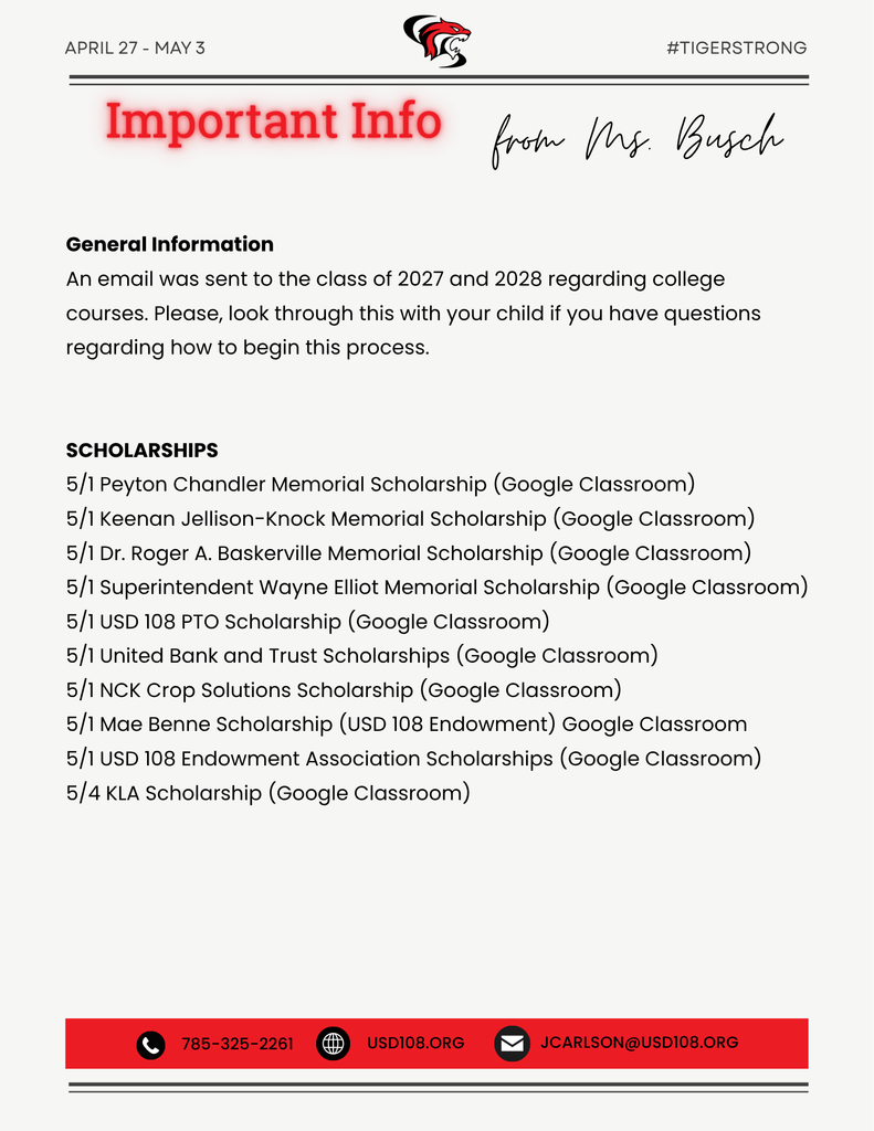 Important Info from Ms. Busch