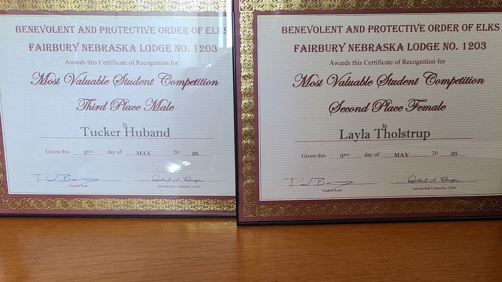 Layla Tholstrup and Tucker Huband were top finishers in the Most Valuable Student Competition.