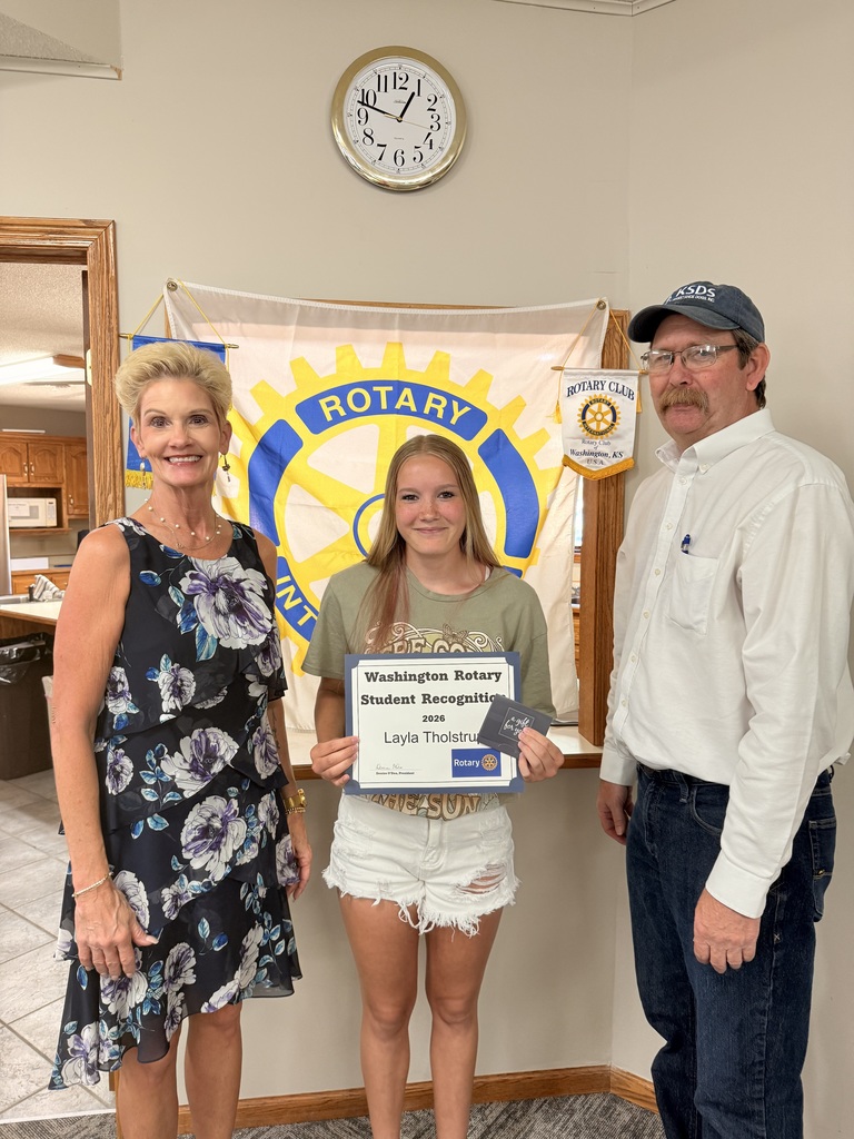 Senior Layla Tholstrup was recognized by our local Rotary Chapter for her Service and Character throughout her school career, pictured with Club President and School Superintendent Denise O'Dea and incoming Club President and CEO of KSDS Duane Toews