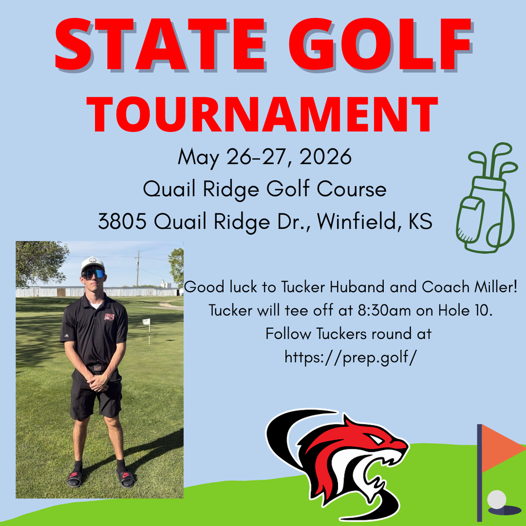 Tucker Huband is going to state golf. May 26-27 @ 8:30 am. 3805 Quail Ridge Dr., Winfield KS