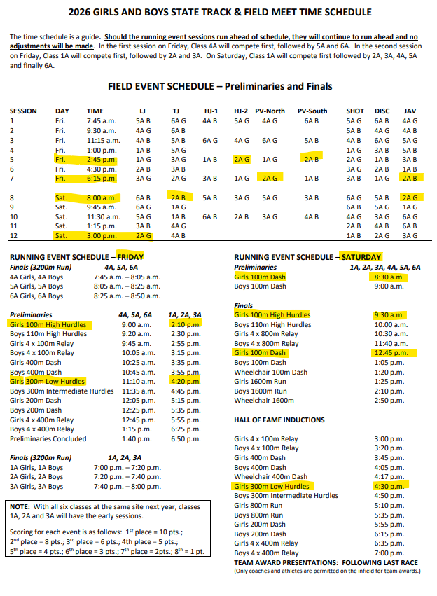 State track schedule