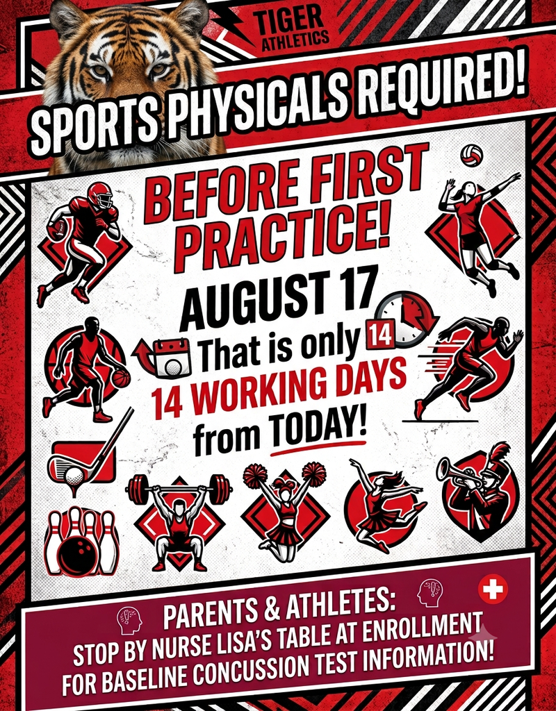 Sports physicals due by August 17th practice