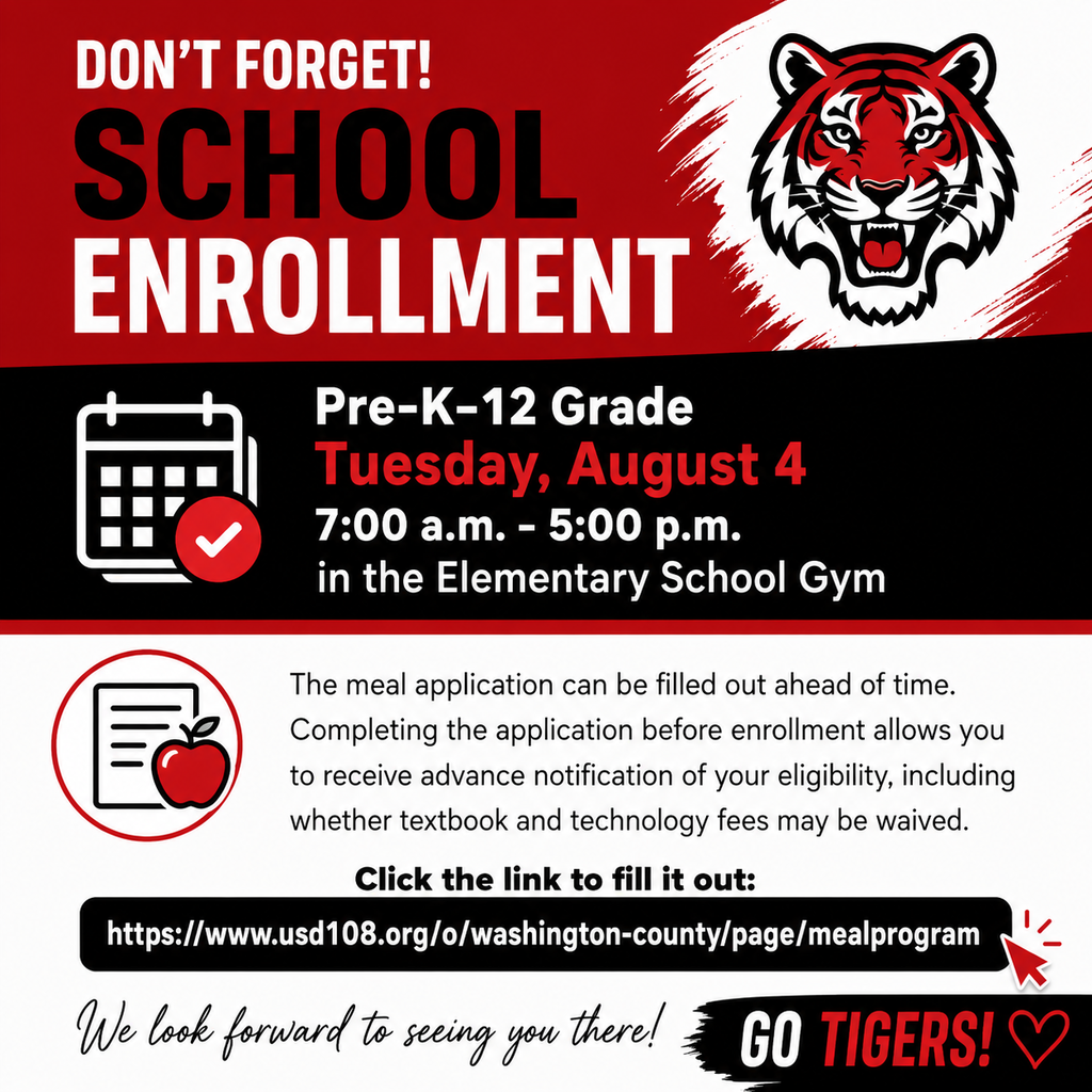 School enrollment, Aug 4, 7am-5pm; elementary gym, bring all paperwork
