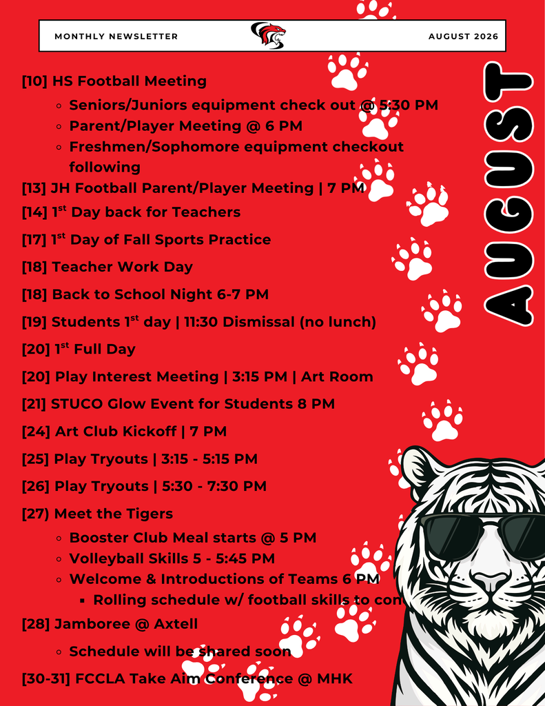 Activity Dates for the month of August